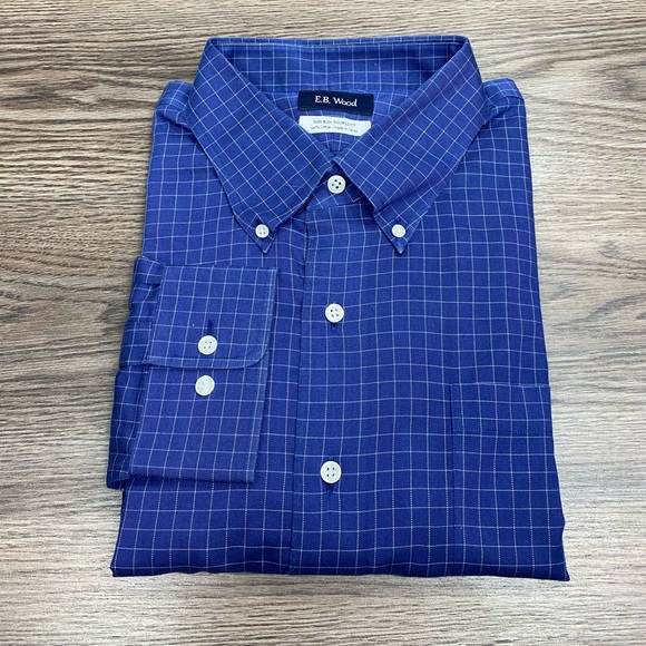 eb wood dress shirts E.B. Wood Blue w/ White & Blue Check Shirt 17.5